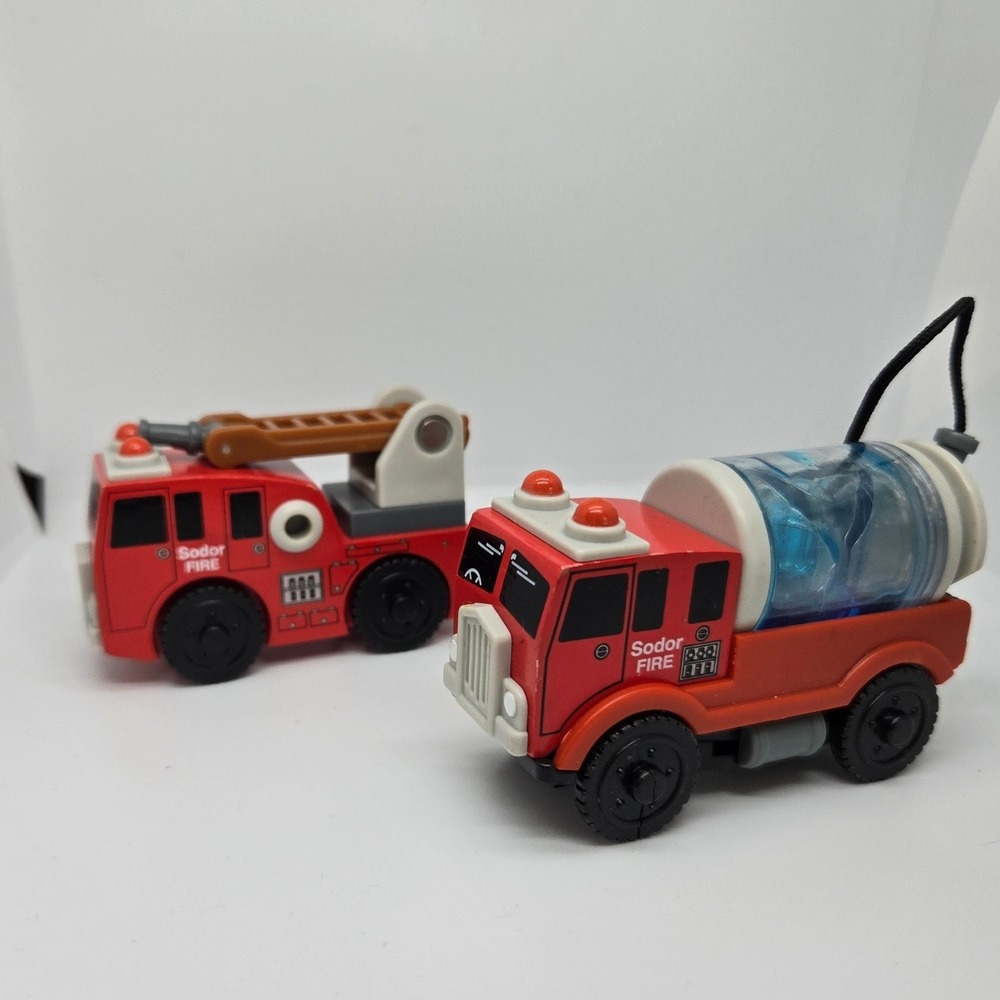 Thomas Wooden Railway Sodor Fire Hook & Ladder and Water Tanker Truck Set Red